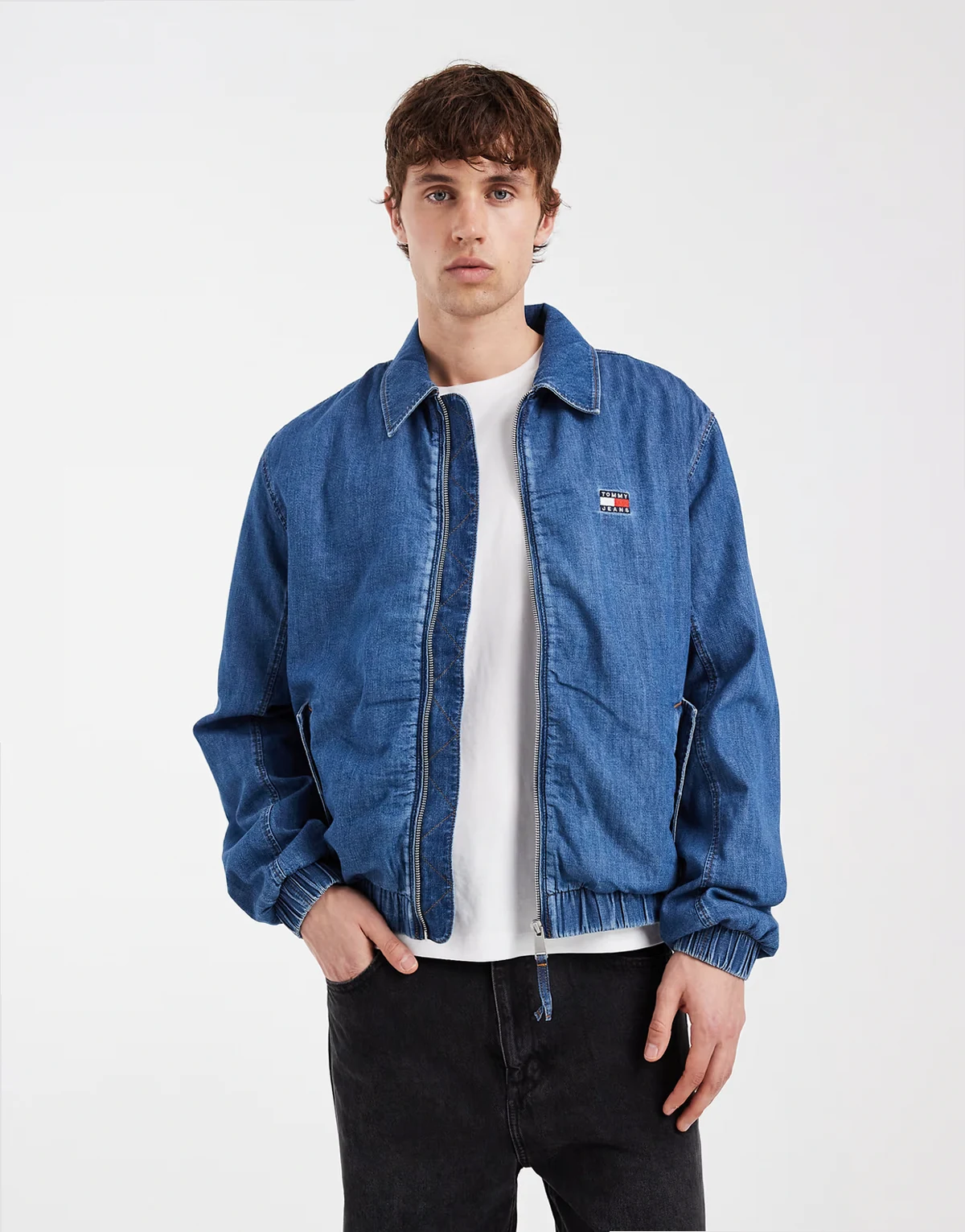– Harrington-Jacke aus Chambray in mittelblauer Waschung