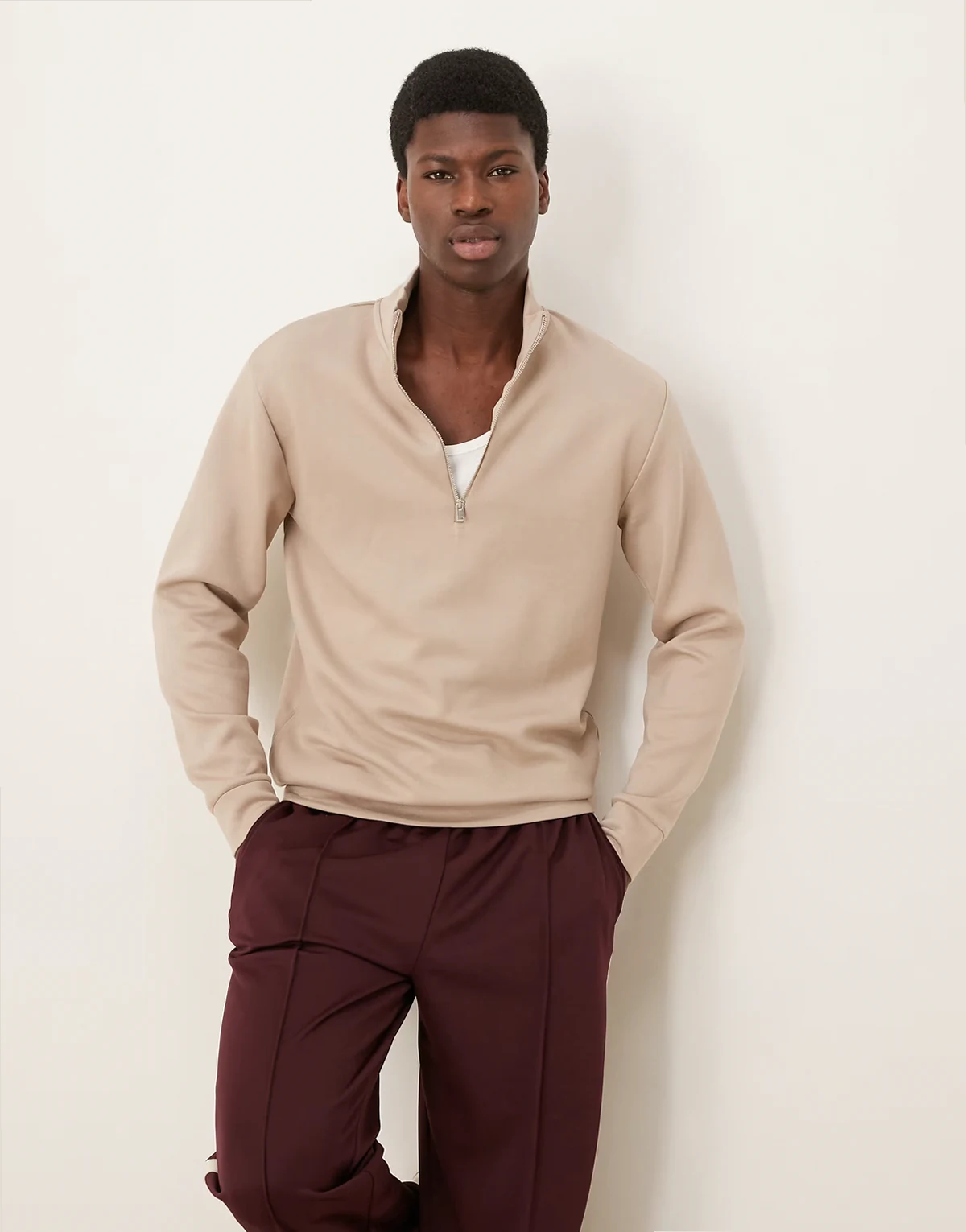 half zip sweatshirt in cream