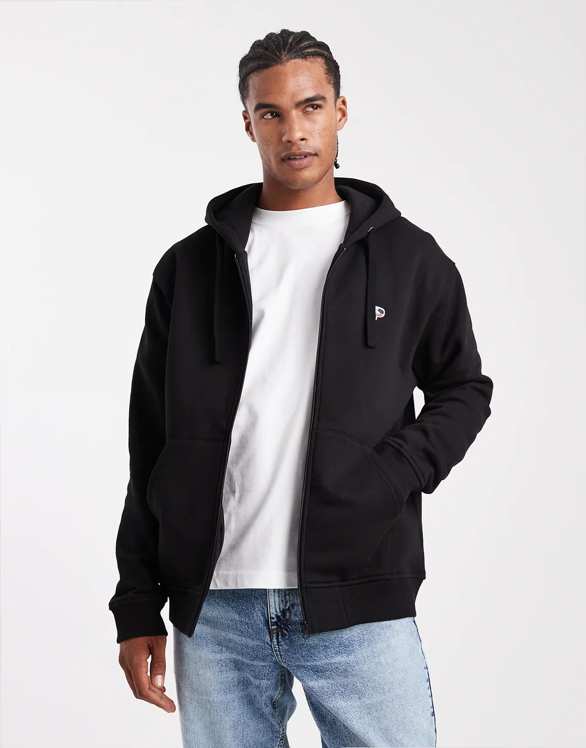 – Bestickter Kapuzenpullover aus Filz in Schwarz mit durchgehendem Reißverschluss