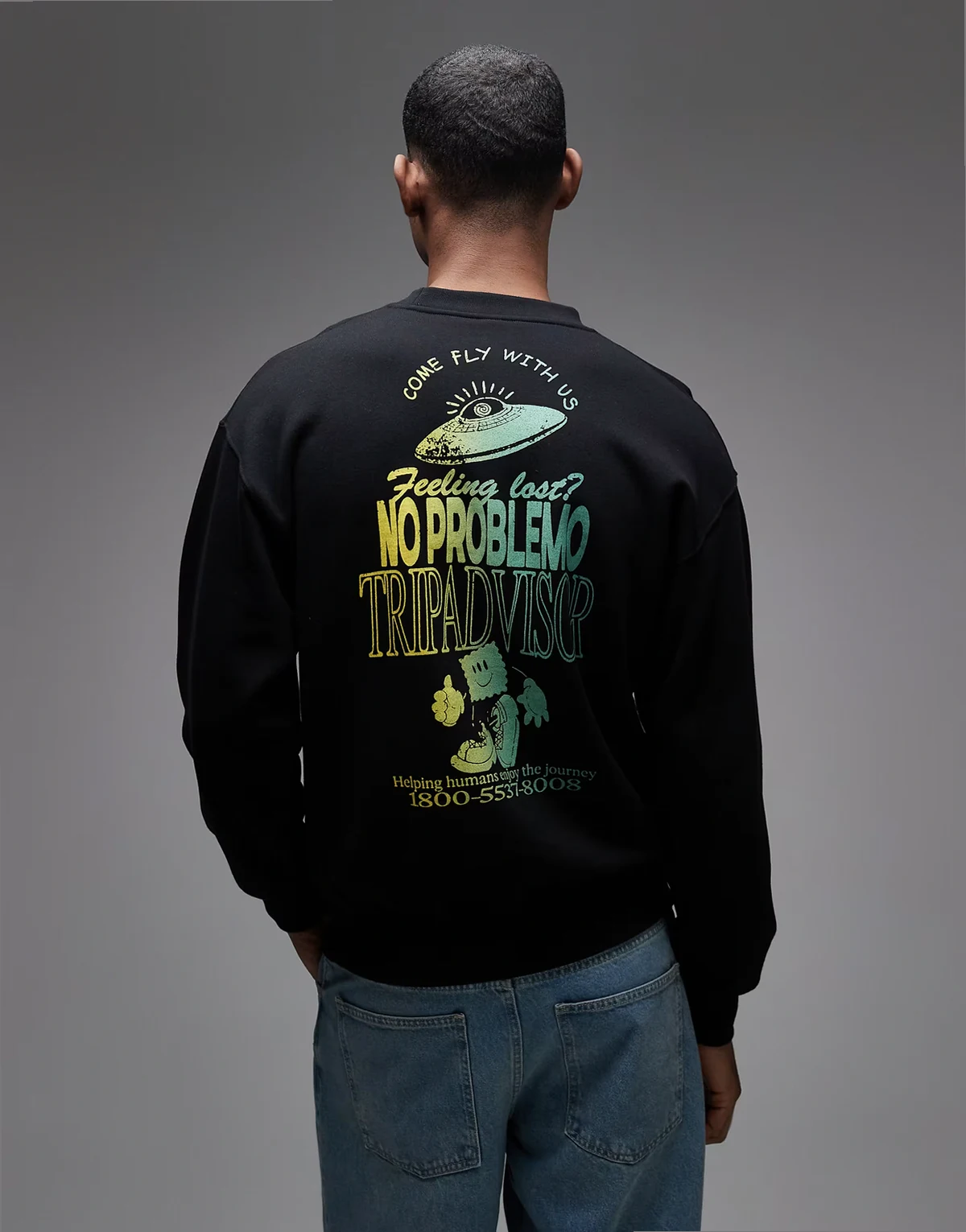 – Sweatshirt in Schwarz mit „Trip Adviser“-Grafikprint