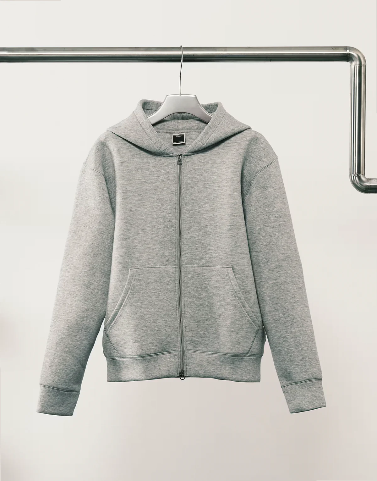 – Szara melanżowa bluza oversize z kapturem i podwójnym zamkiem z materiału w stylu scuba