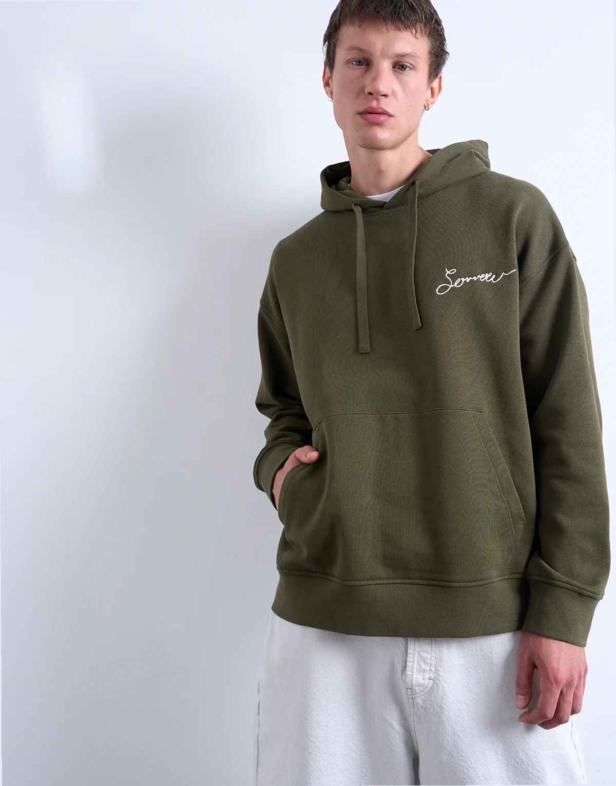 – Oversize-Kapuzenpullover in Khaki mit „Sorrow“-Stickerei