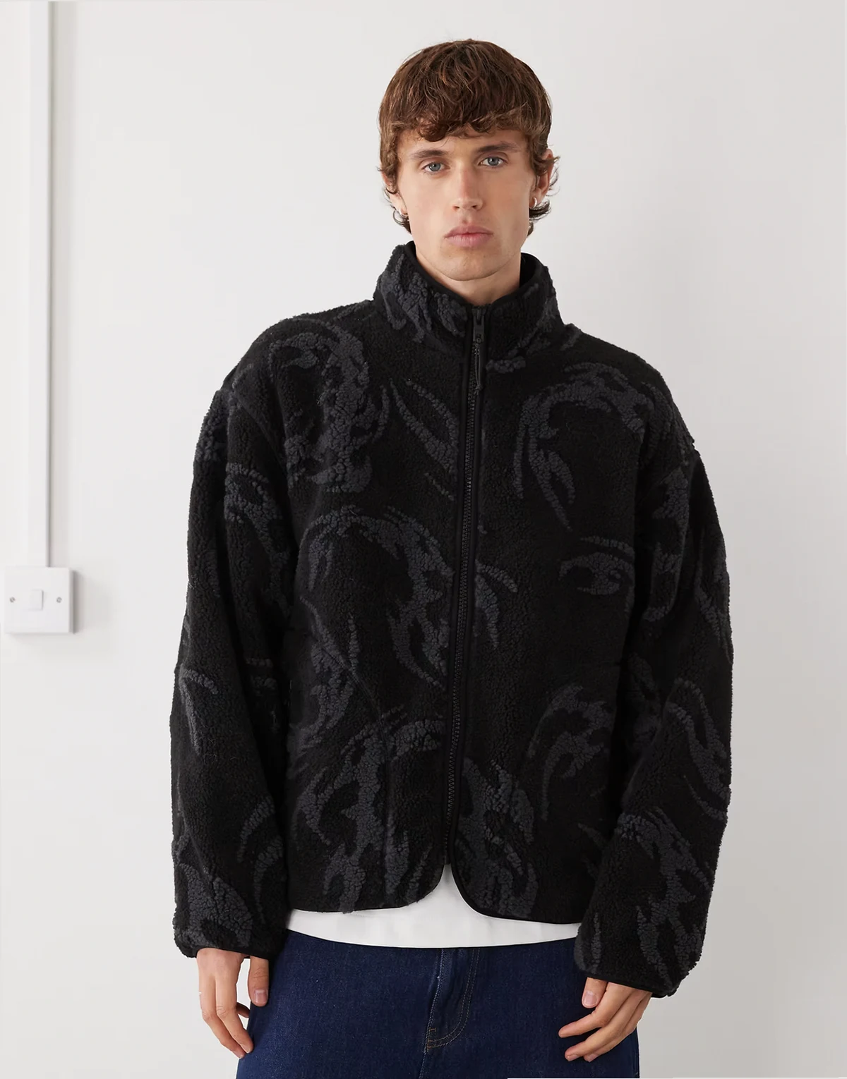 – Jacke aus Jacquard-Flor in Schwarz