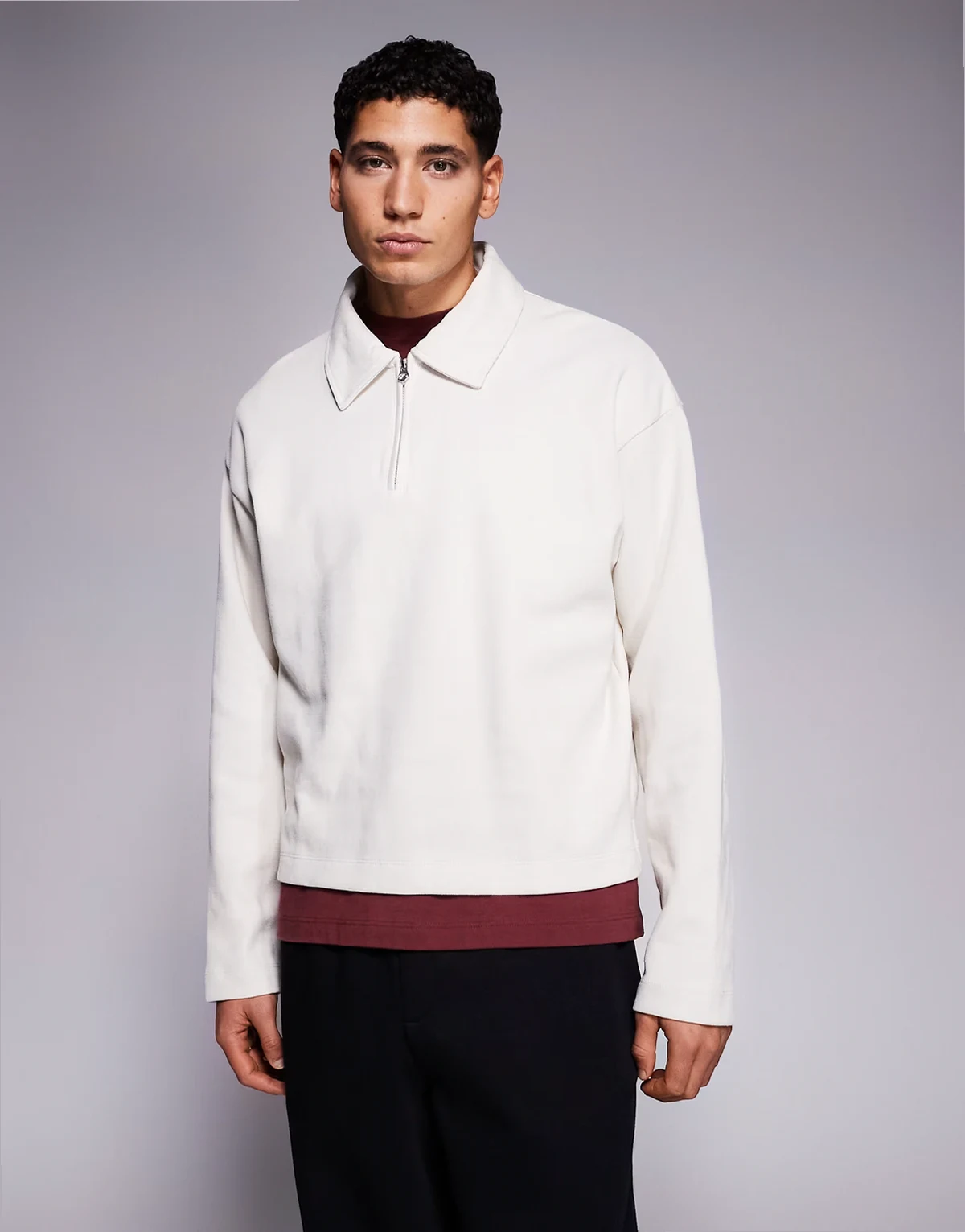 collared quarter zip sweatshirt in cream