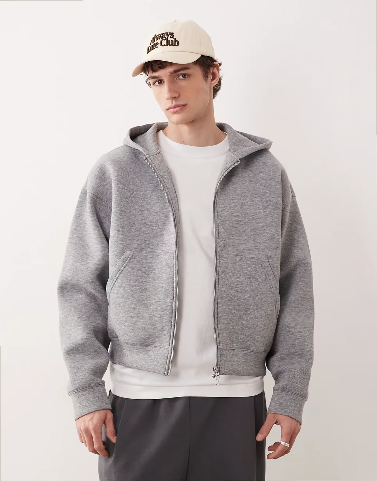 – Simon – Kapuzenjacke aus neoprenähnlichem Material in grau meliert