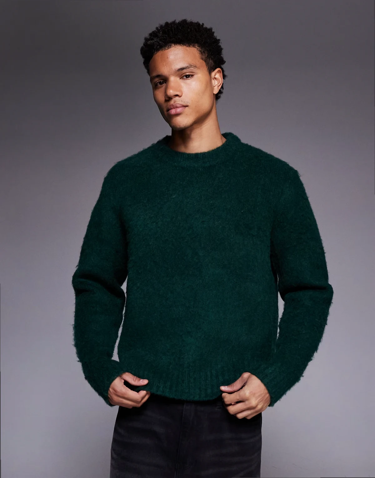 fluffy knit sweater in dark green