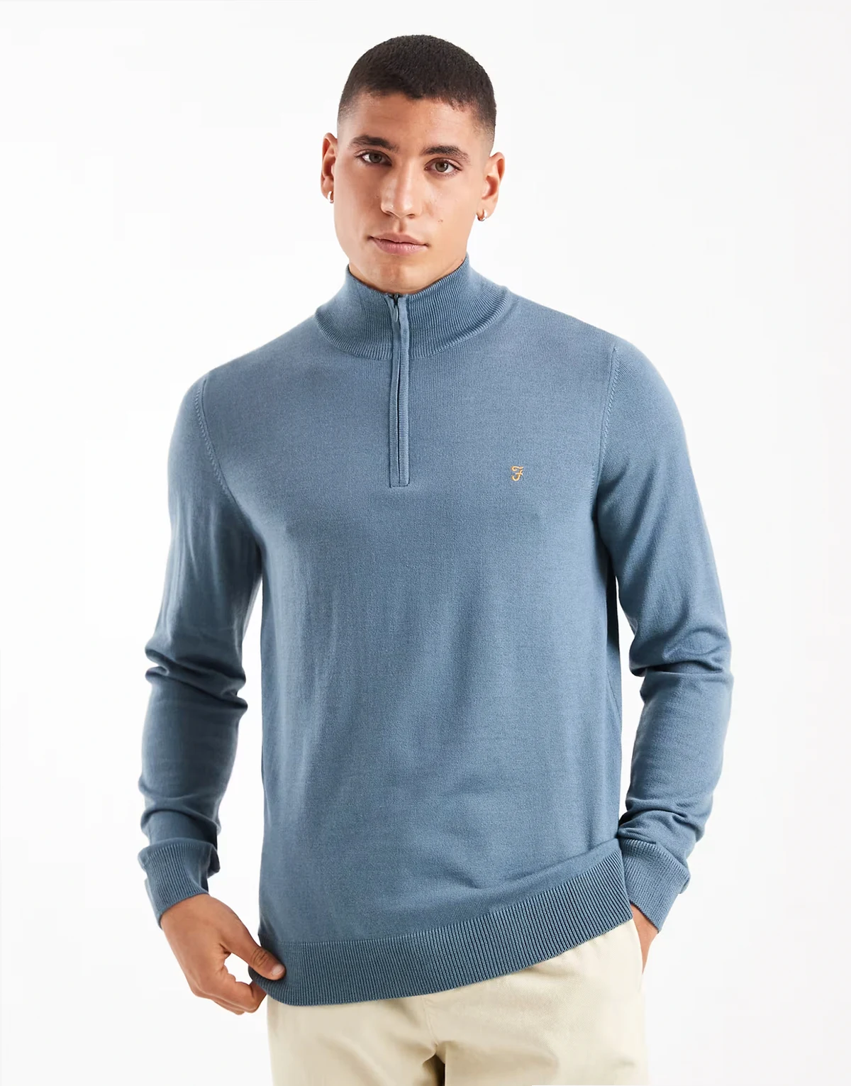 redchurch half zip merino wool sweater in blue