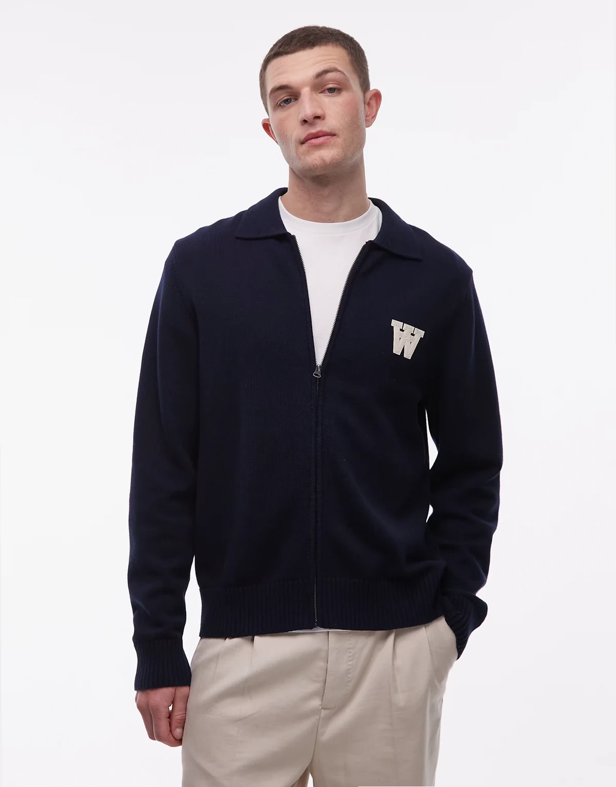 zip front cardigan in navy