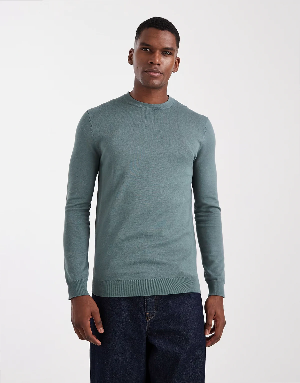 – Regular-Fit-Strickpullover in Petrol mit Rundhalsausschnitt