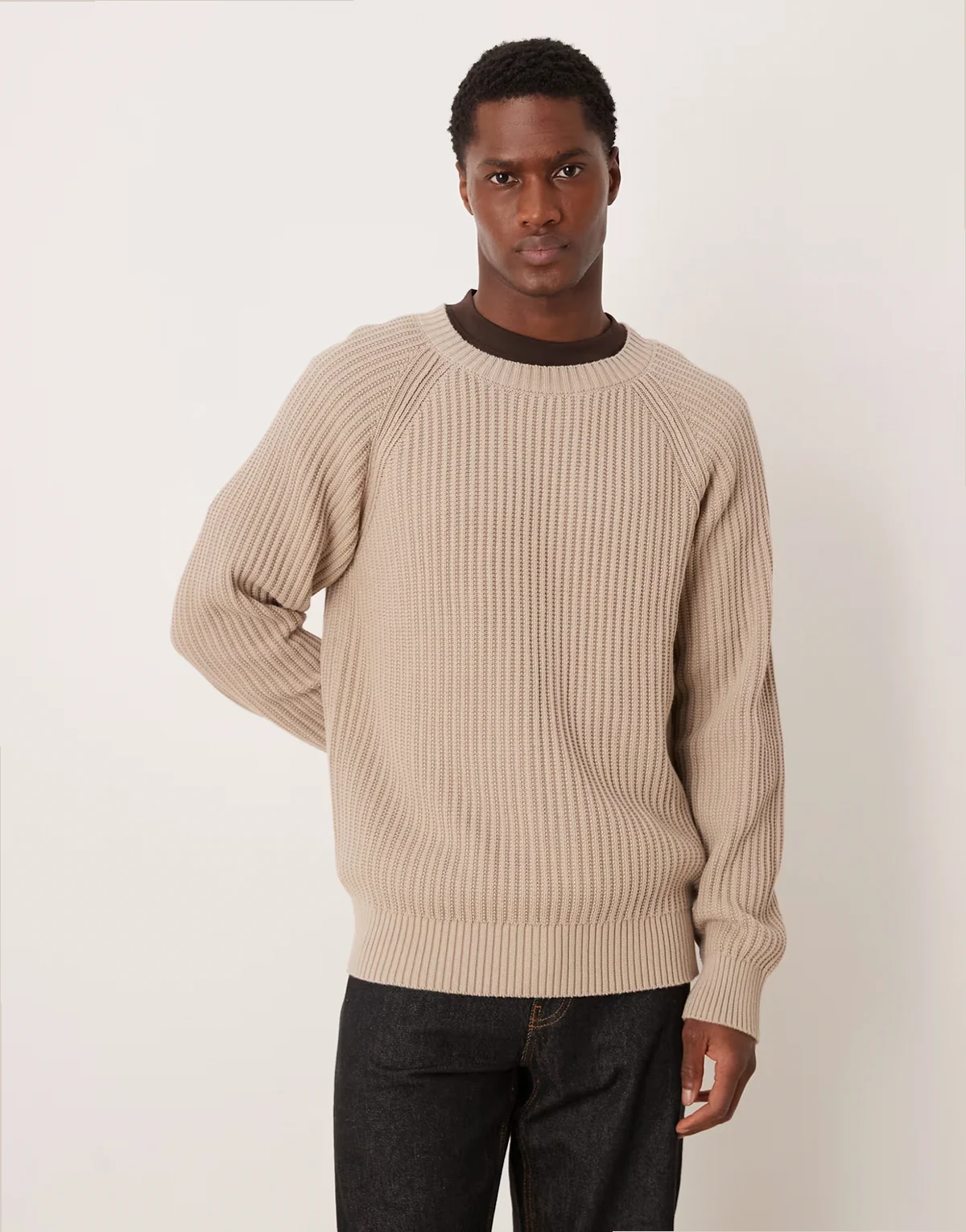 ribbed sweater with raglan sleeves in beige