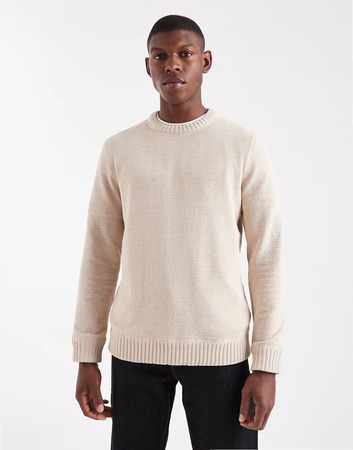– Chenille-Pullover in Beige mit Rundhalsausschnitt