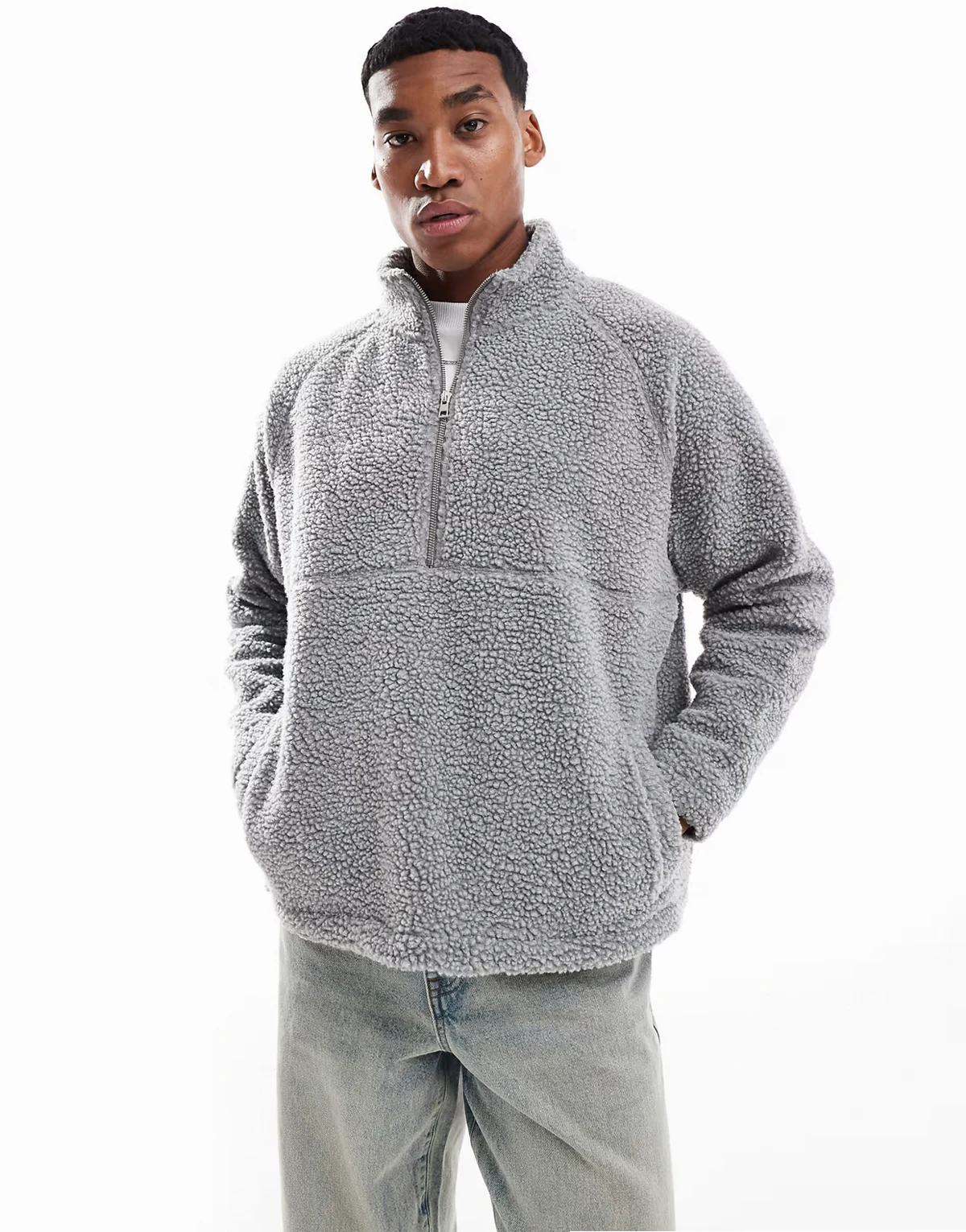 Teddy 1/2 zip fleece in gray