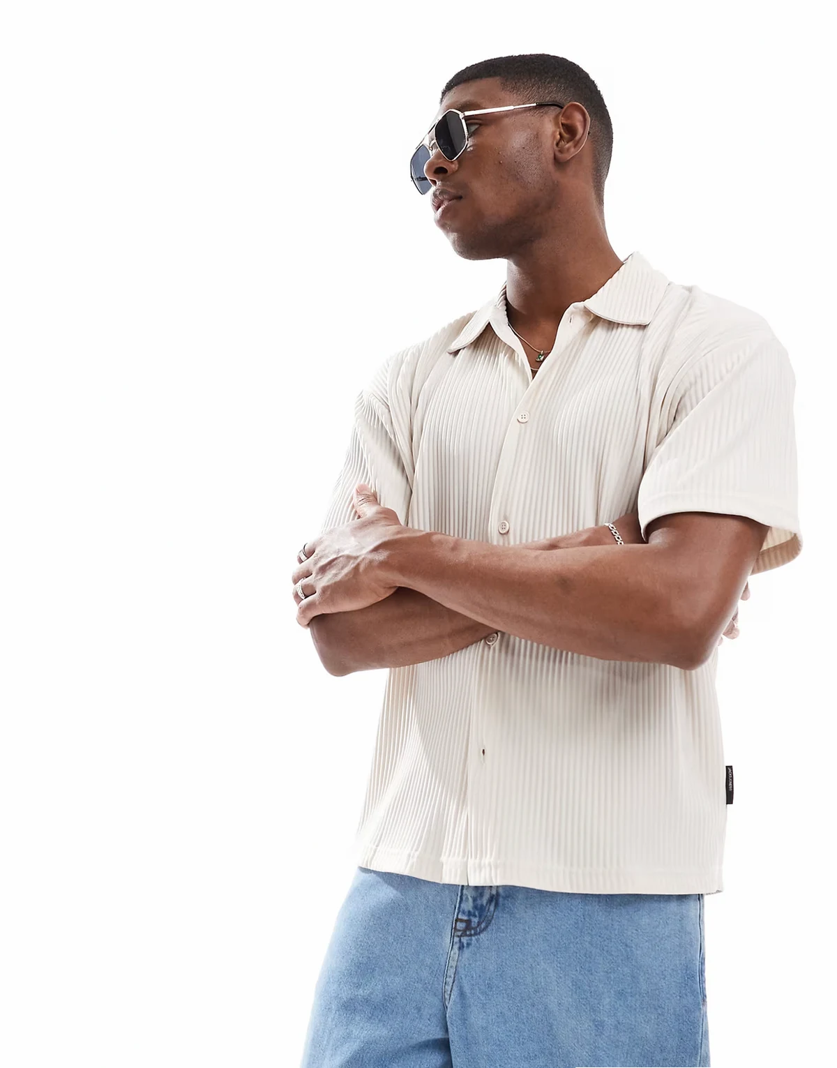 plisse shirt in cream