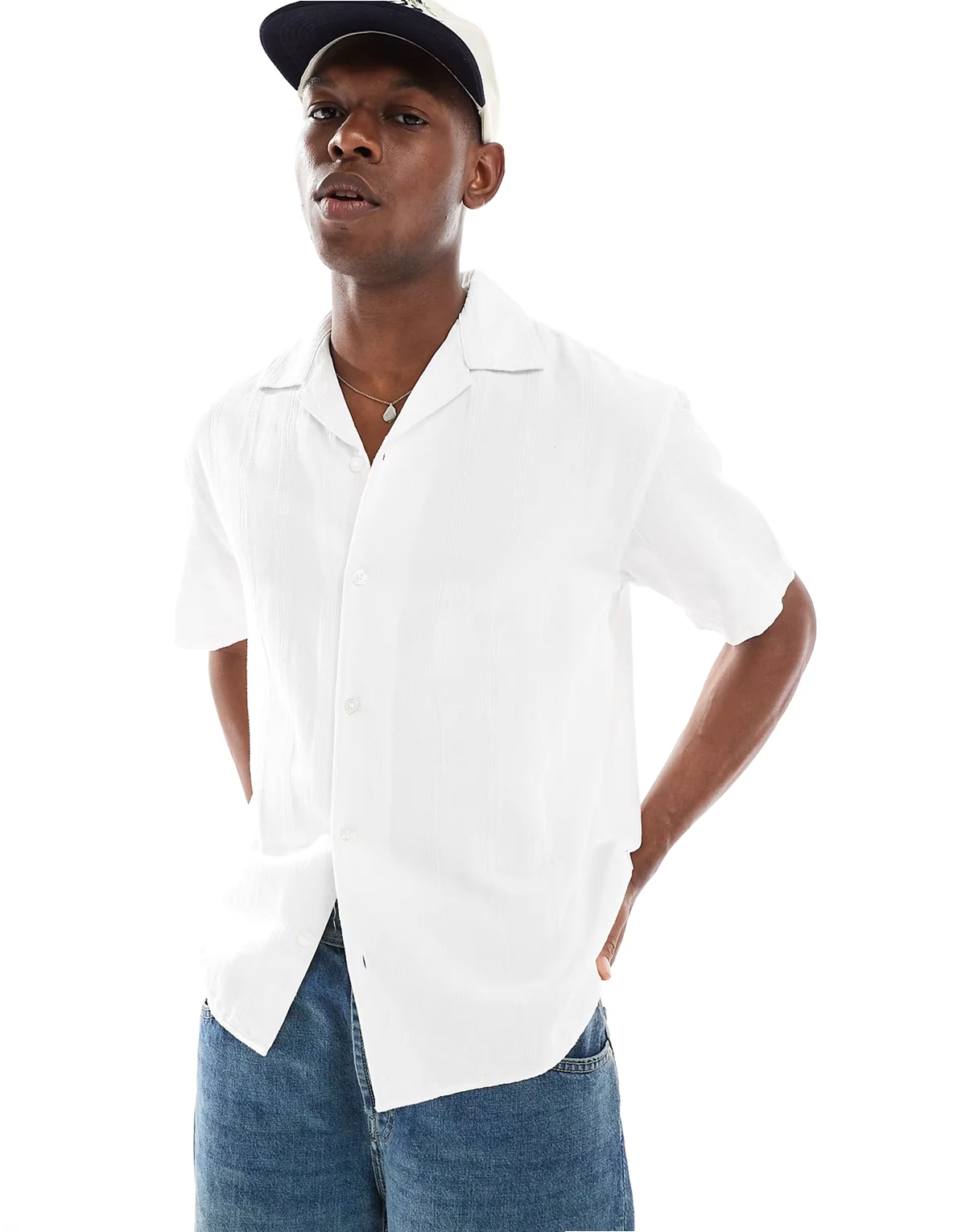 embroidered linen mix shirt in white