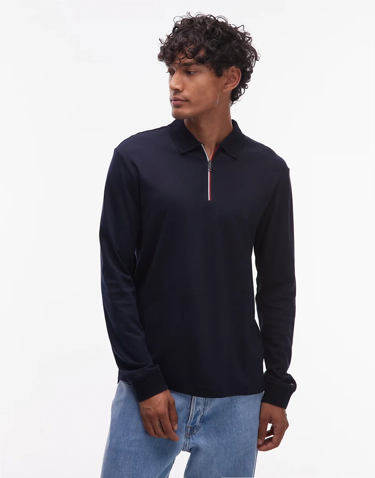 – Langärmliges Rugby-Polohemd in Marineblau mit Reißverschluss