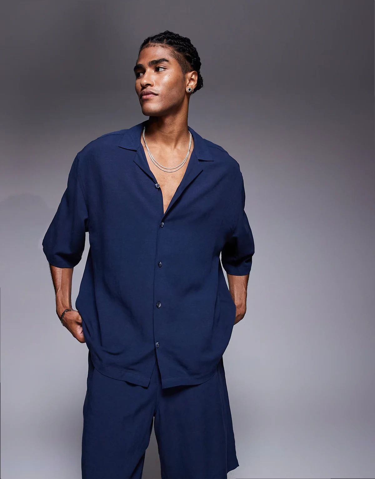 boxy oversized camp collar shirt in navy - part of a set