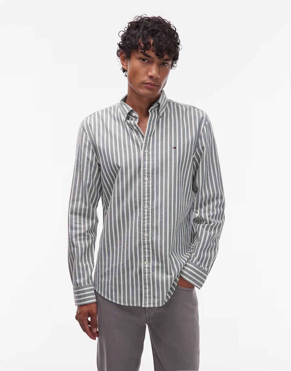 – Gestreiftes Flanellhemd in Grün