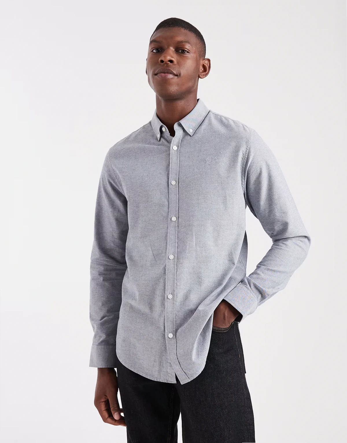 long sleeve oxford shirt in denim blue