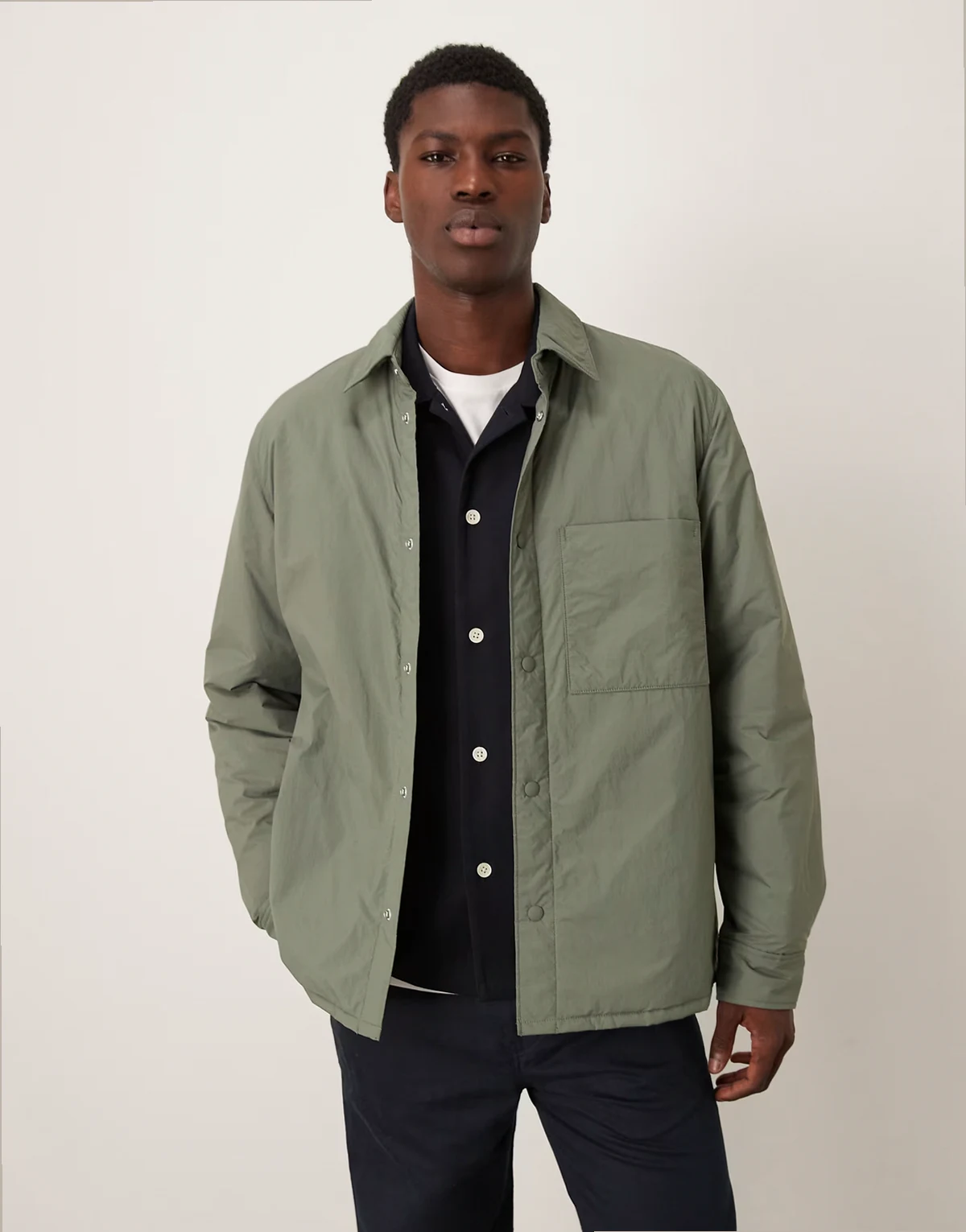techno padded overshirt in khaki green
