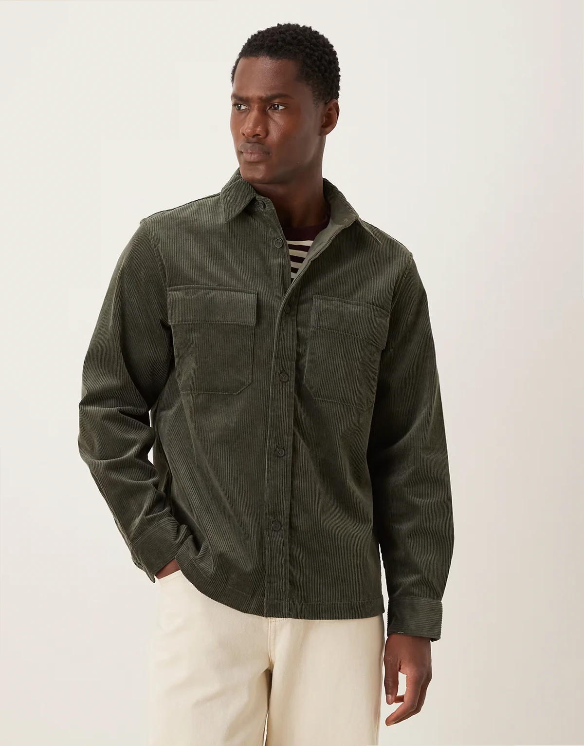 – Hemd aus schwerem Cord aus Baumwollmix in Khaki