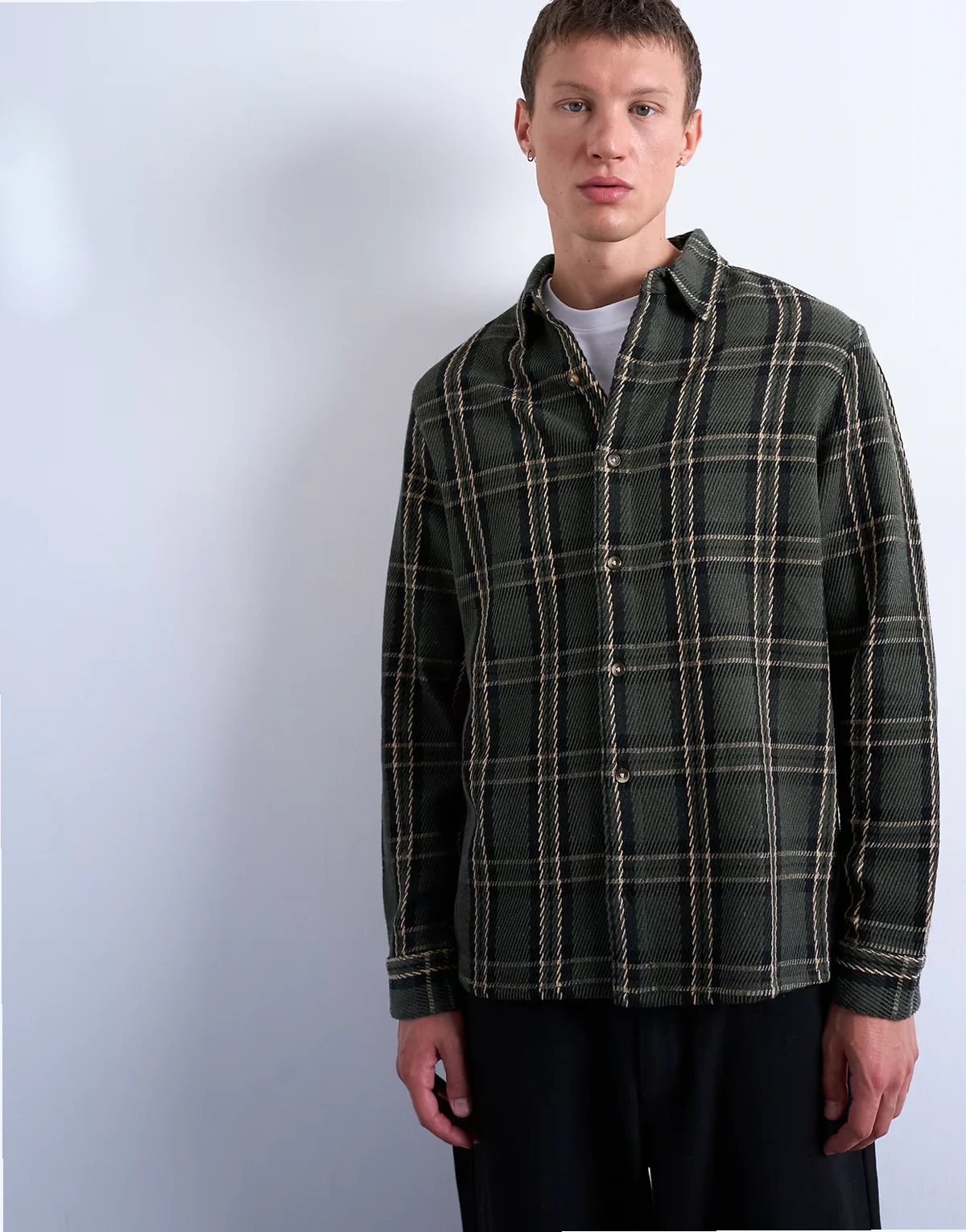 – Regular Fit Hemdjacke in Grün mit strukturiertem Karomuster
