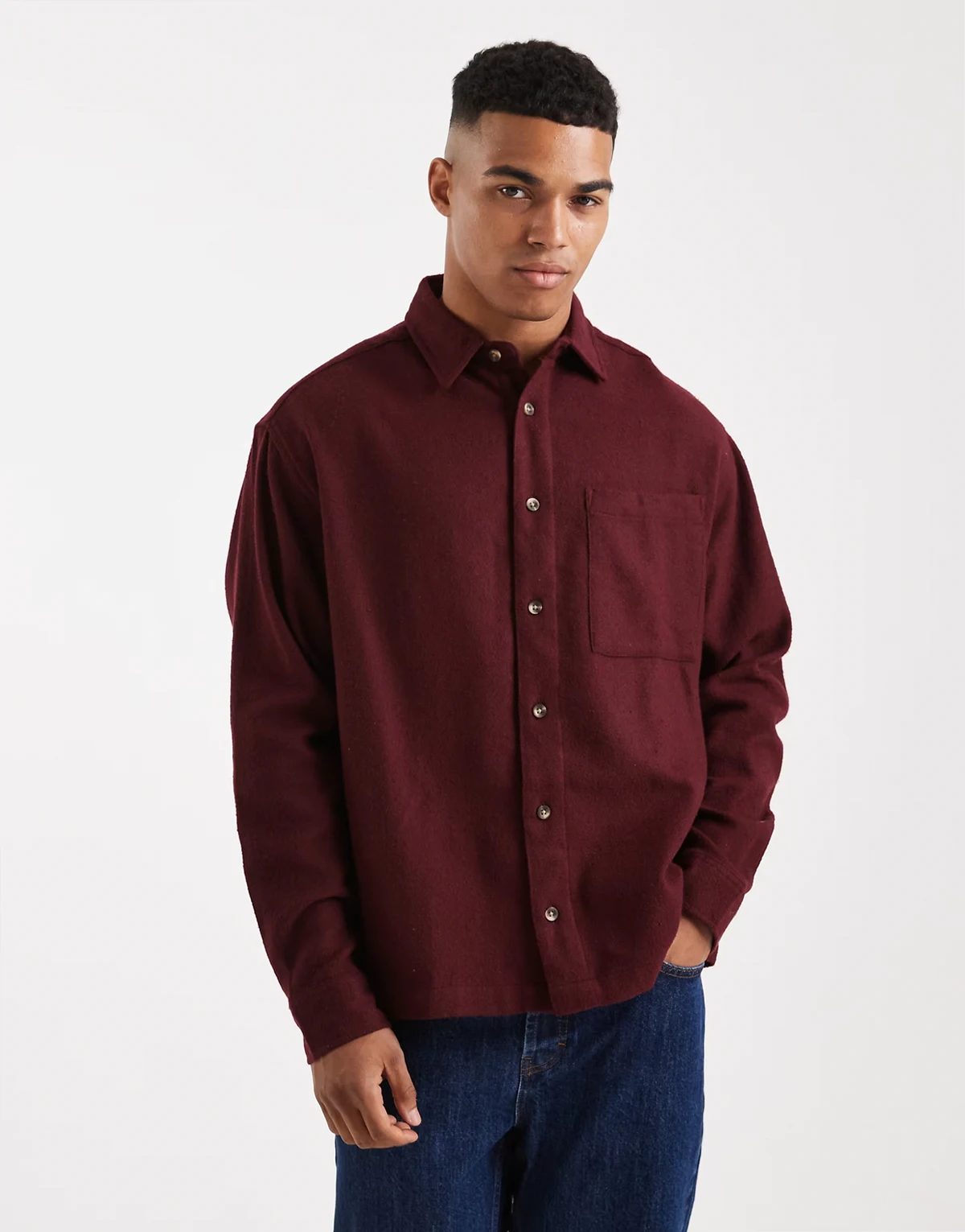 – Bordowa flanelowa koszula oversize w stylu vintage