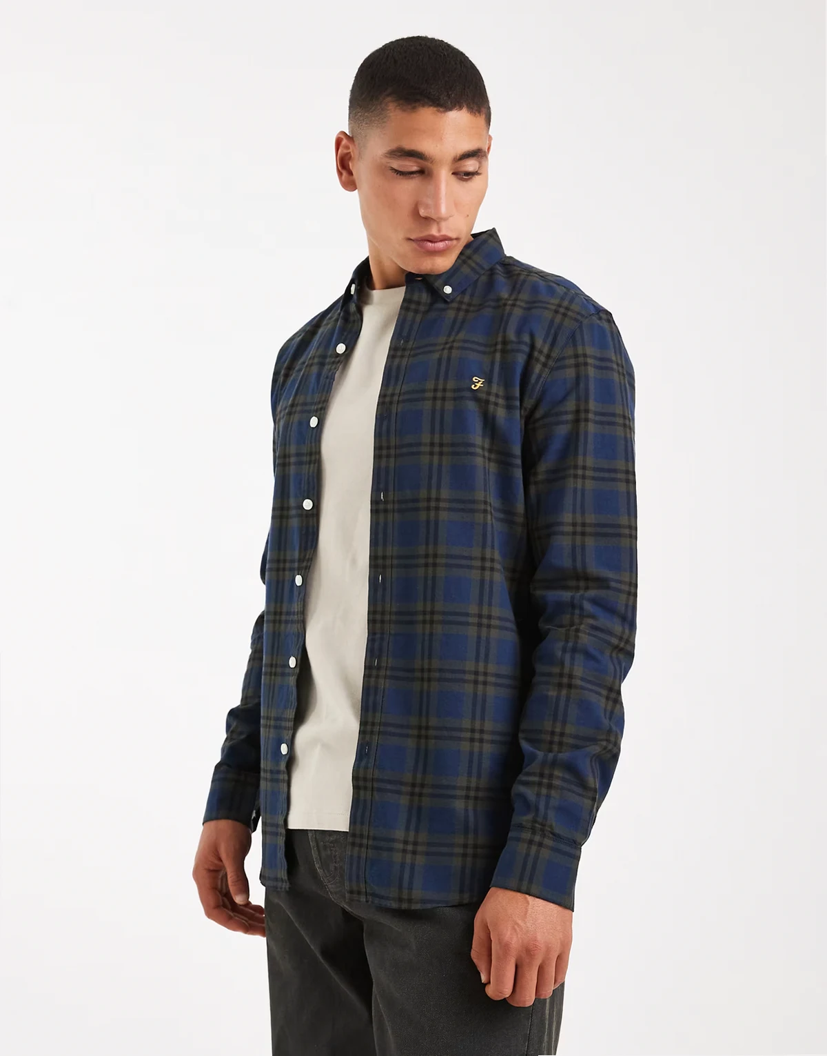 – Brewer – Kariertes, langärmliges Hemd in Dunkelgrün