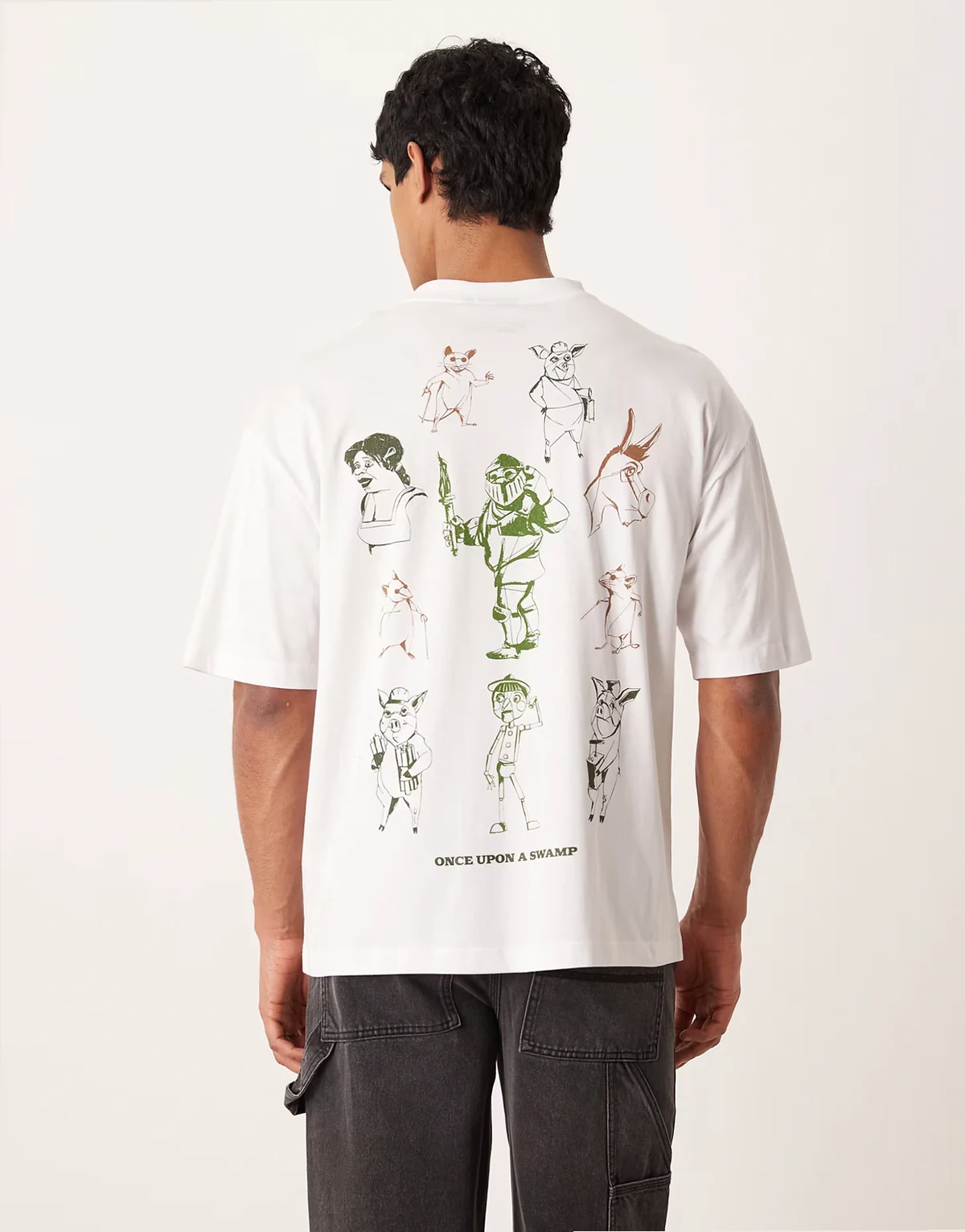 – Biały T-shirt unisex o kroju z nadrukiem Shreka