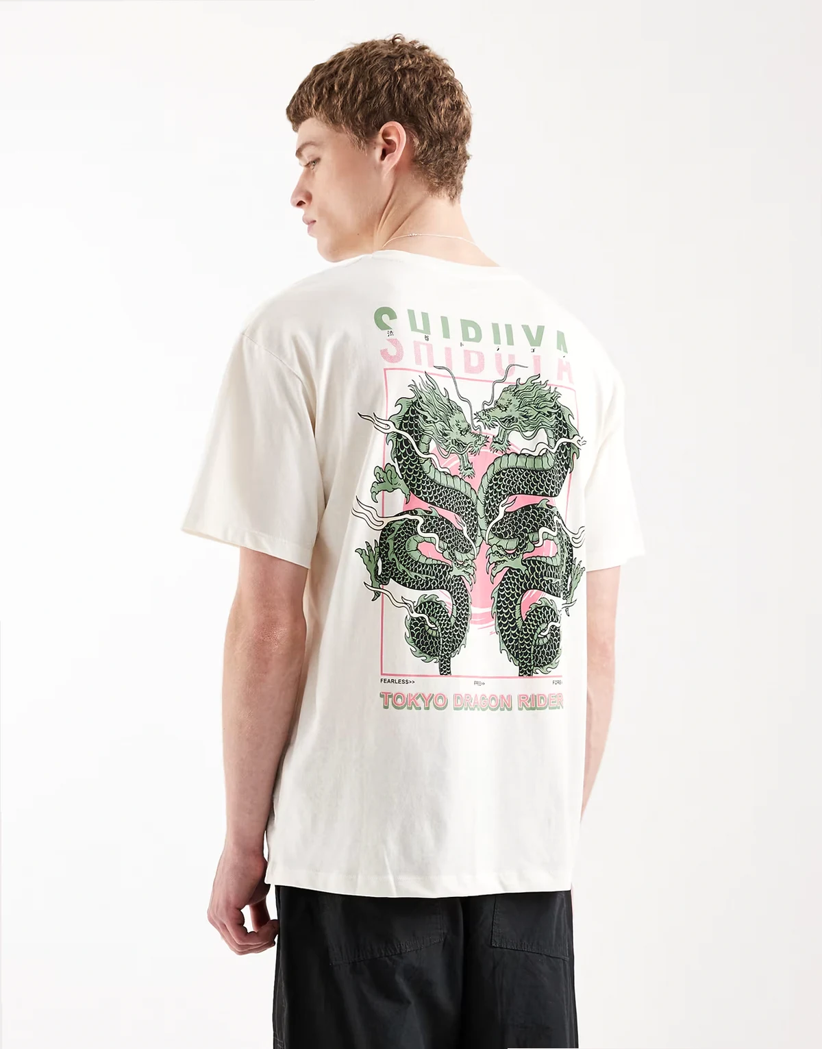 oversized T-shirt with dragon back print in beige