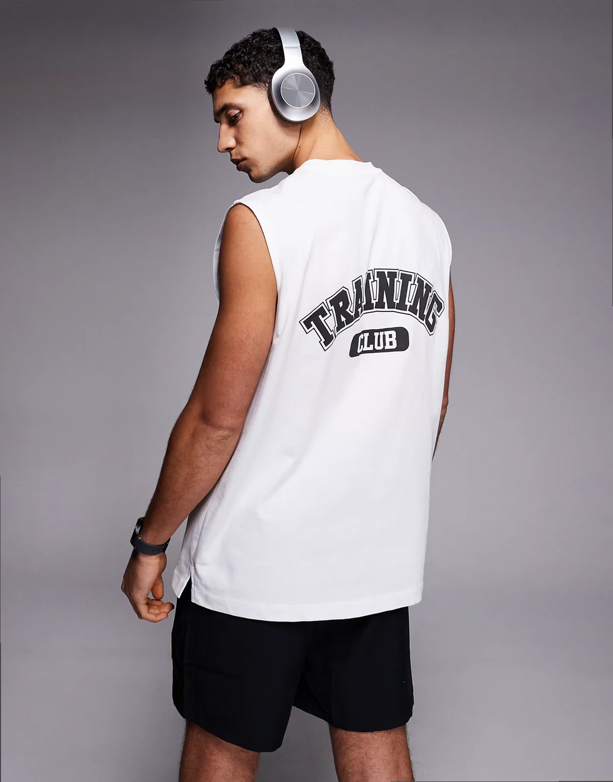back print oversized heavyweight cotton training tank top with quick dry finish in white
