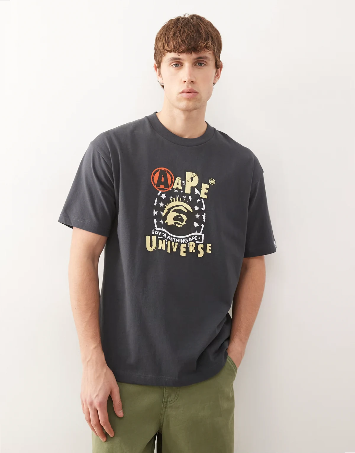 Aepe by A Bathing Ape – Kastiges T-Shirt in Marineblau mit platzierten Brust- und Rücken-Prints