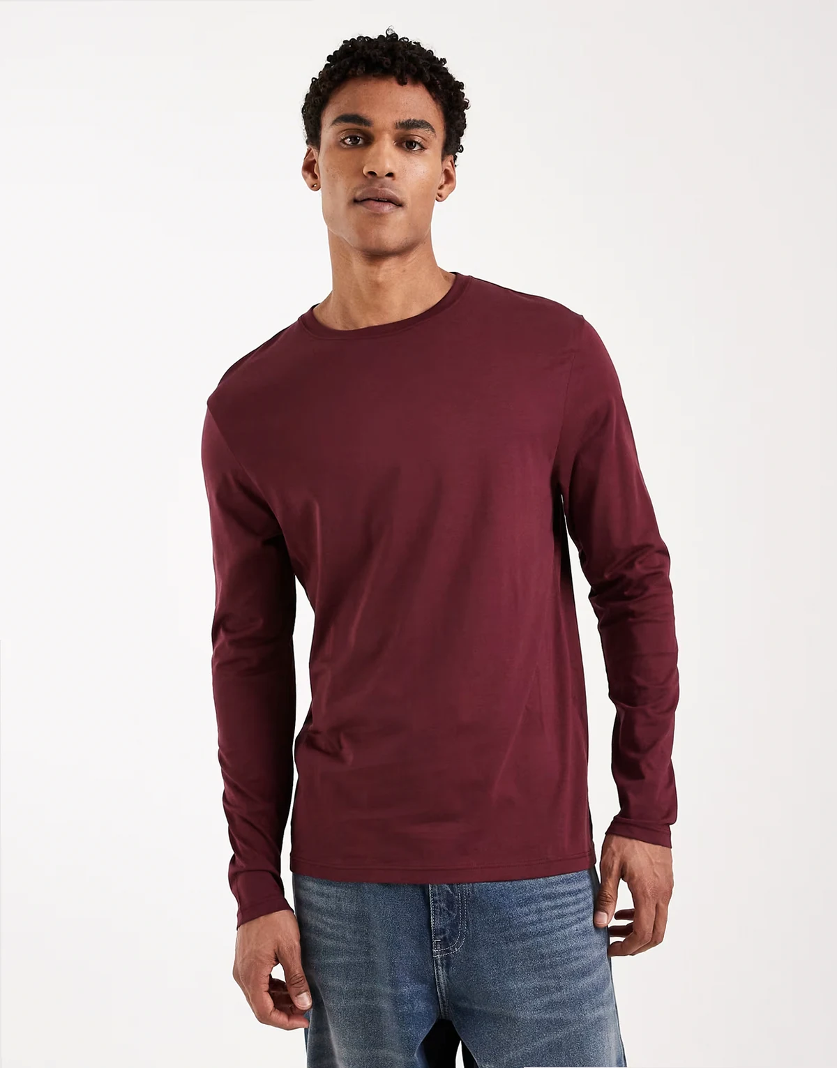 Premium – Bordowy T-shirt z długimi rękawami z bawełny SUPIMA®