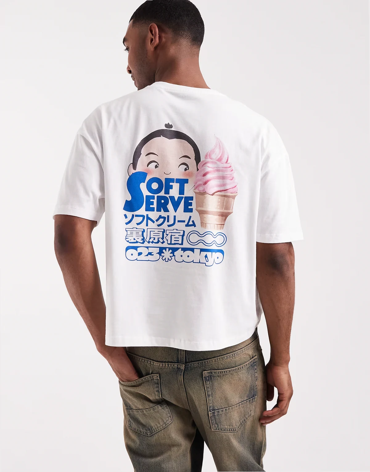 – Biały T-shirt oversize o pudełkowym kroju z grafiką lodów