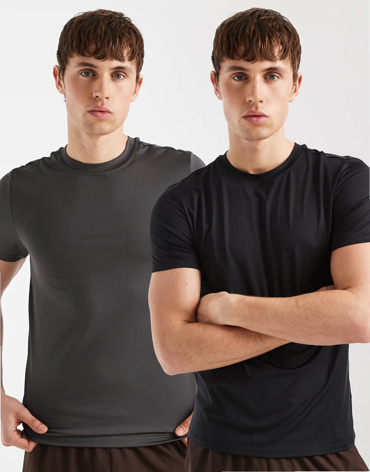 Icon active quick dry muscle fit base layer training T-shirt 2 pack in black and charcoal