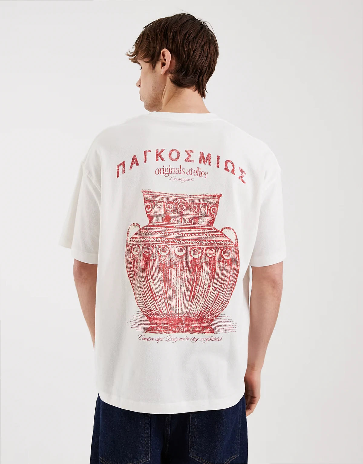 t-shirt with greek style back print in off white