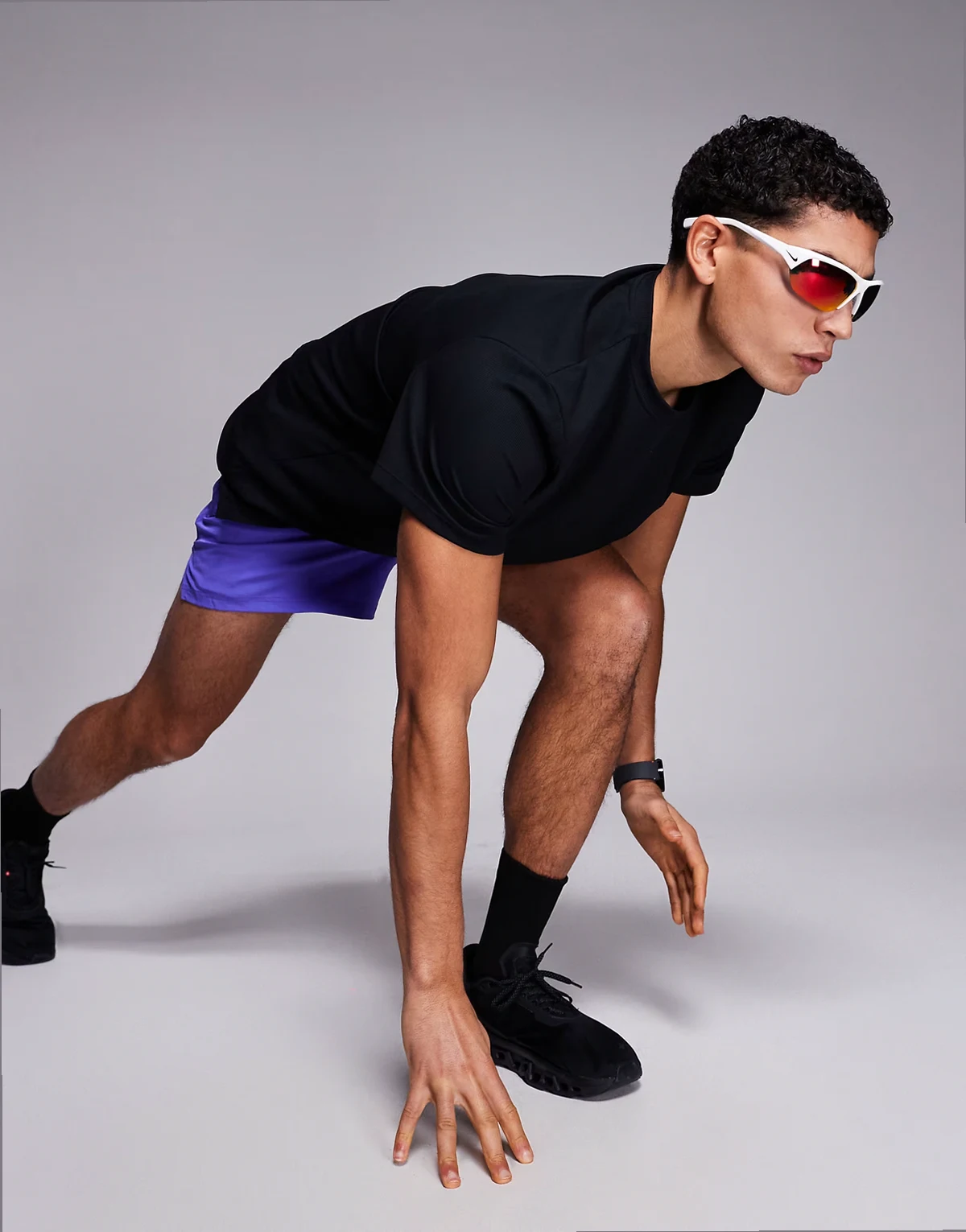 engineered performance waffle knit running t-shirt with quick dry in black