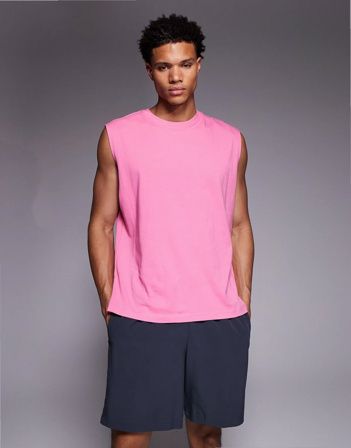 Icon oversized cotton pump training tank top with quick dry finish in washed pink