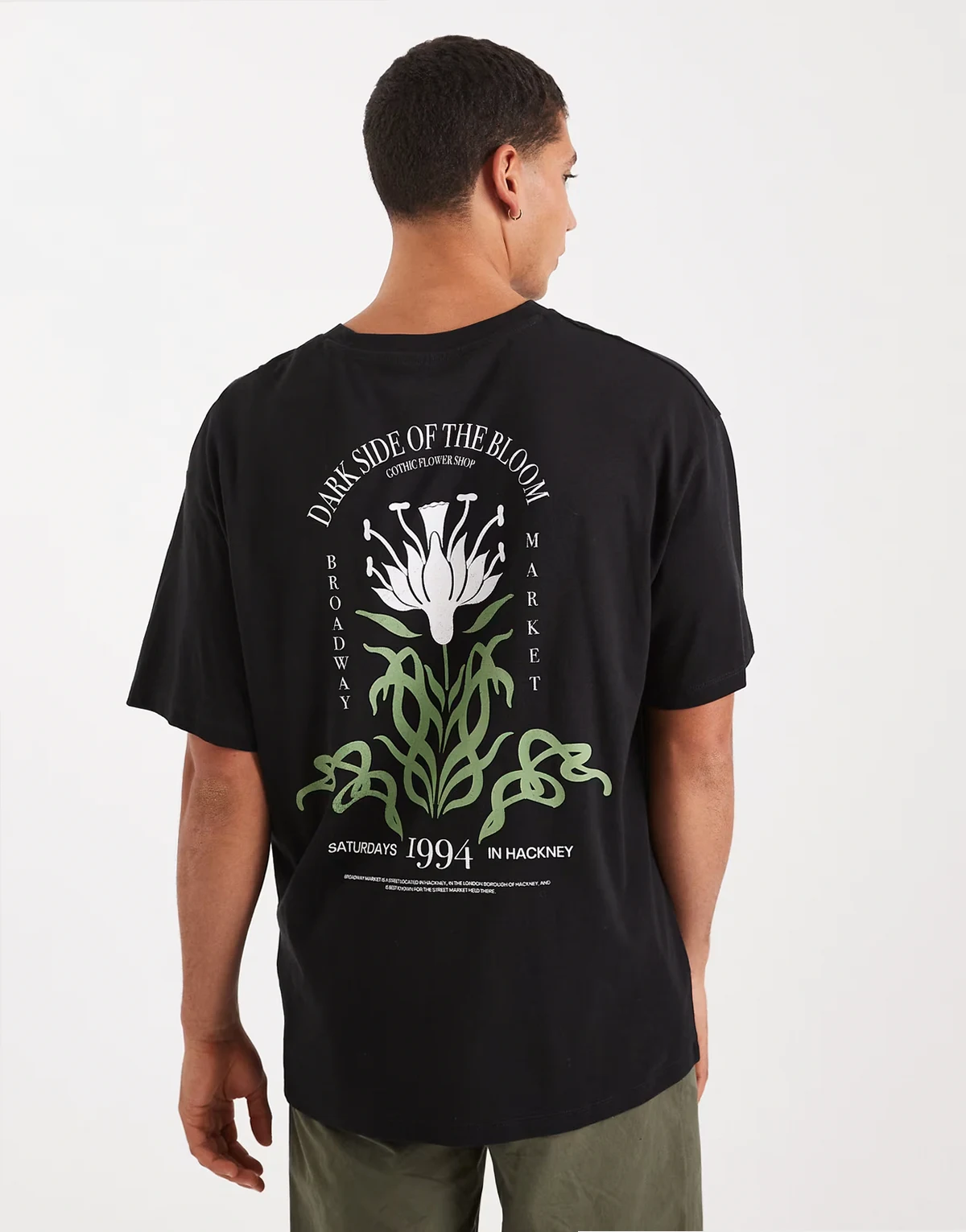 oversized t-shirt with flower back and front prints in black
