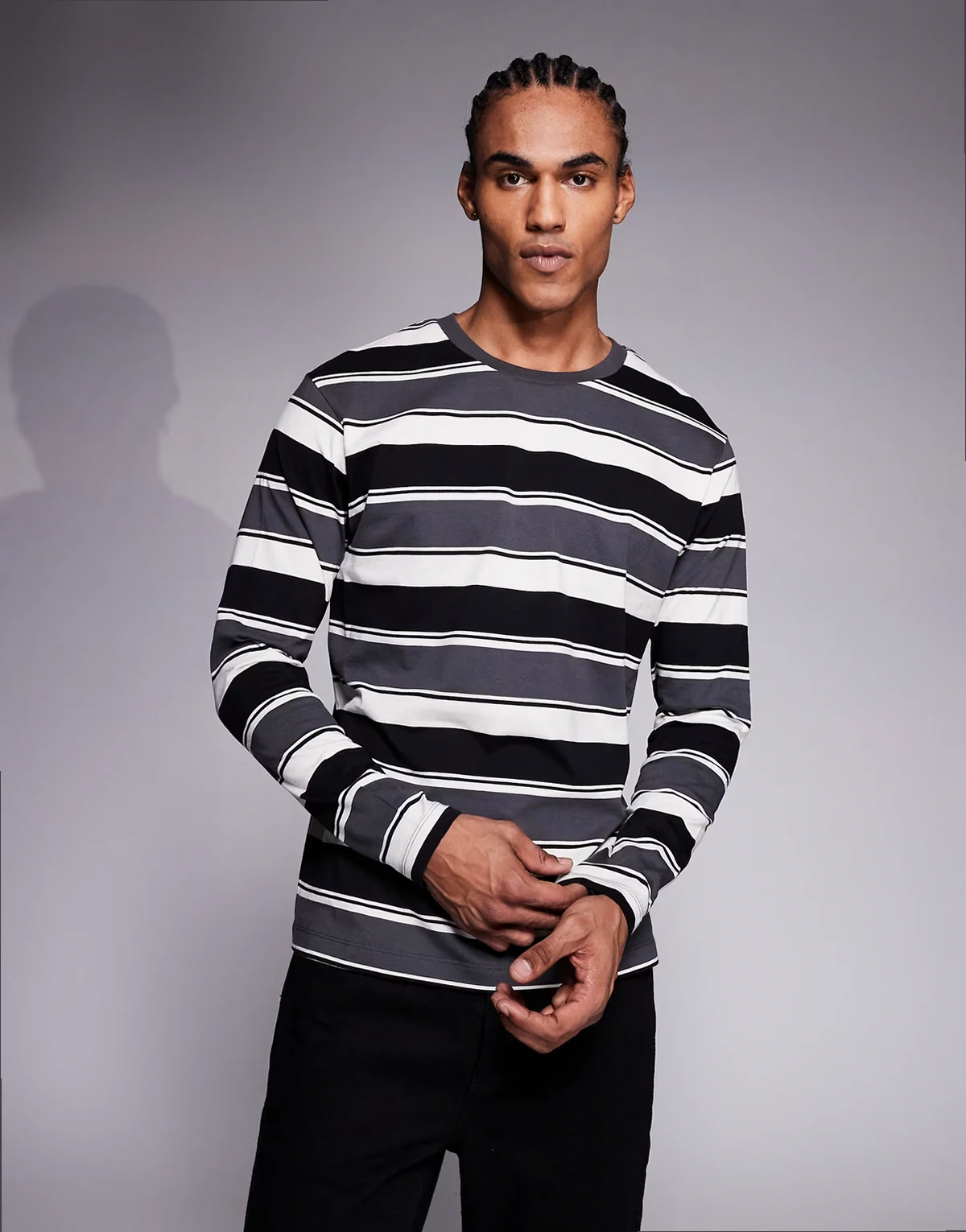 oversized long sleeve t-shirt in gray stripes