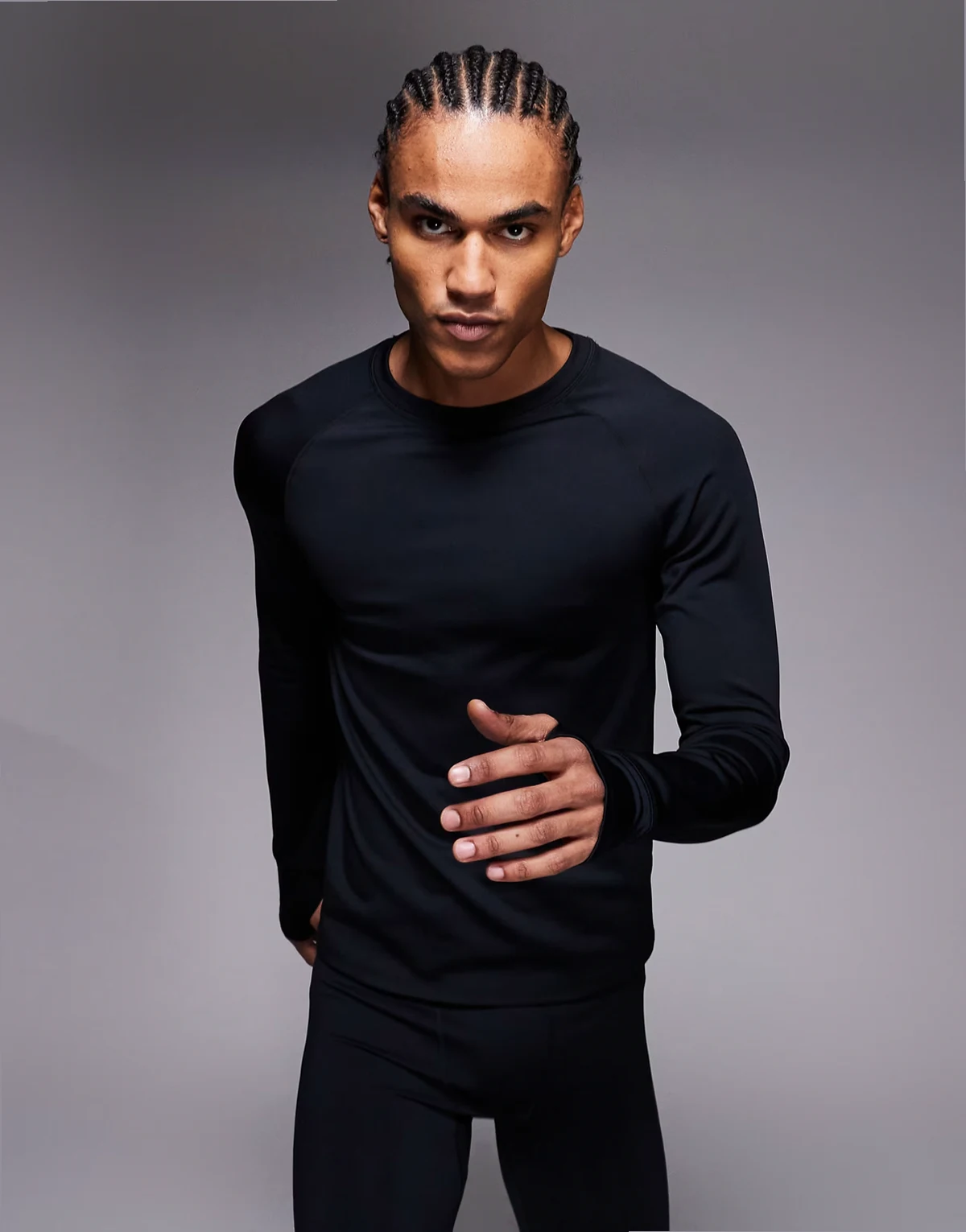 thermal running long sleeve base layer top in black