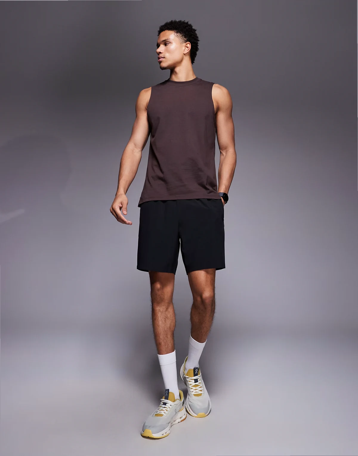 Icon dropped armholes cotton training tank top with quick dry finish in raisin