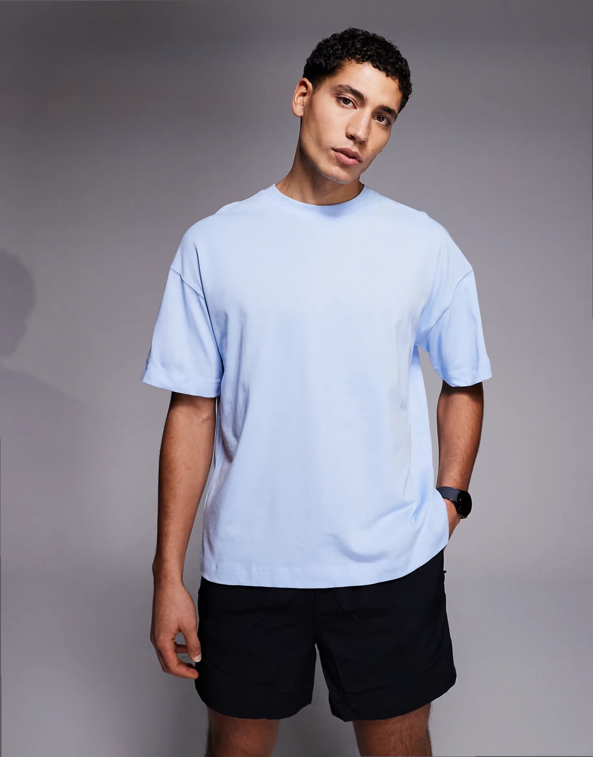 heavyweight cotton boxy cropped training t-shirt with quick dry finish in light blue