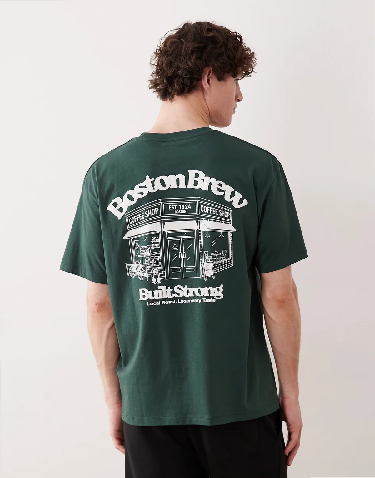 Boston coffee shop backprint T-shirt in dark green