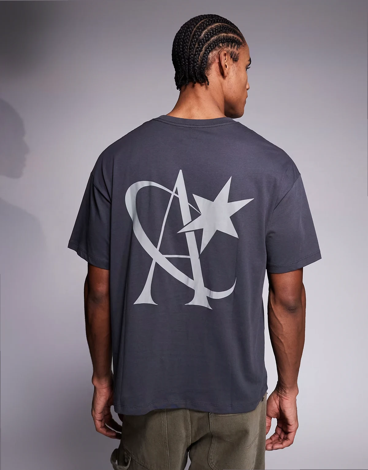oversized t-shirt with star back and front prints in washed black