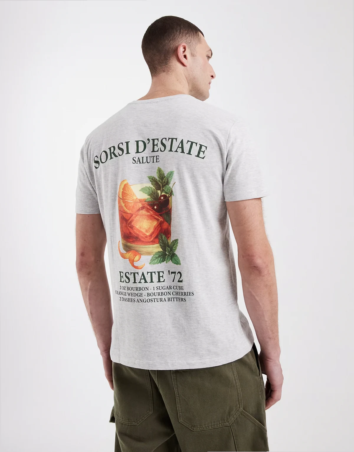 short sleeve cocktail graphic t-shirt in gray