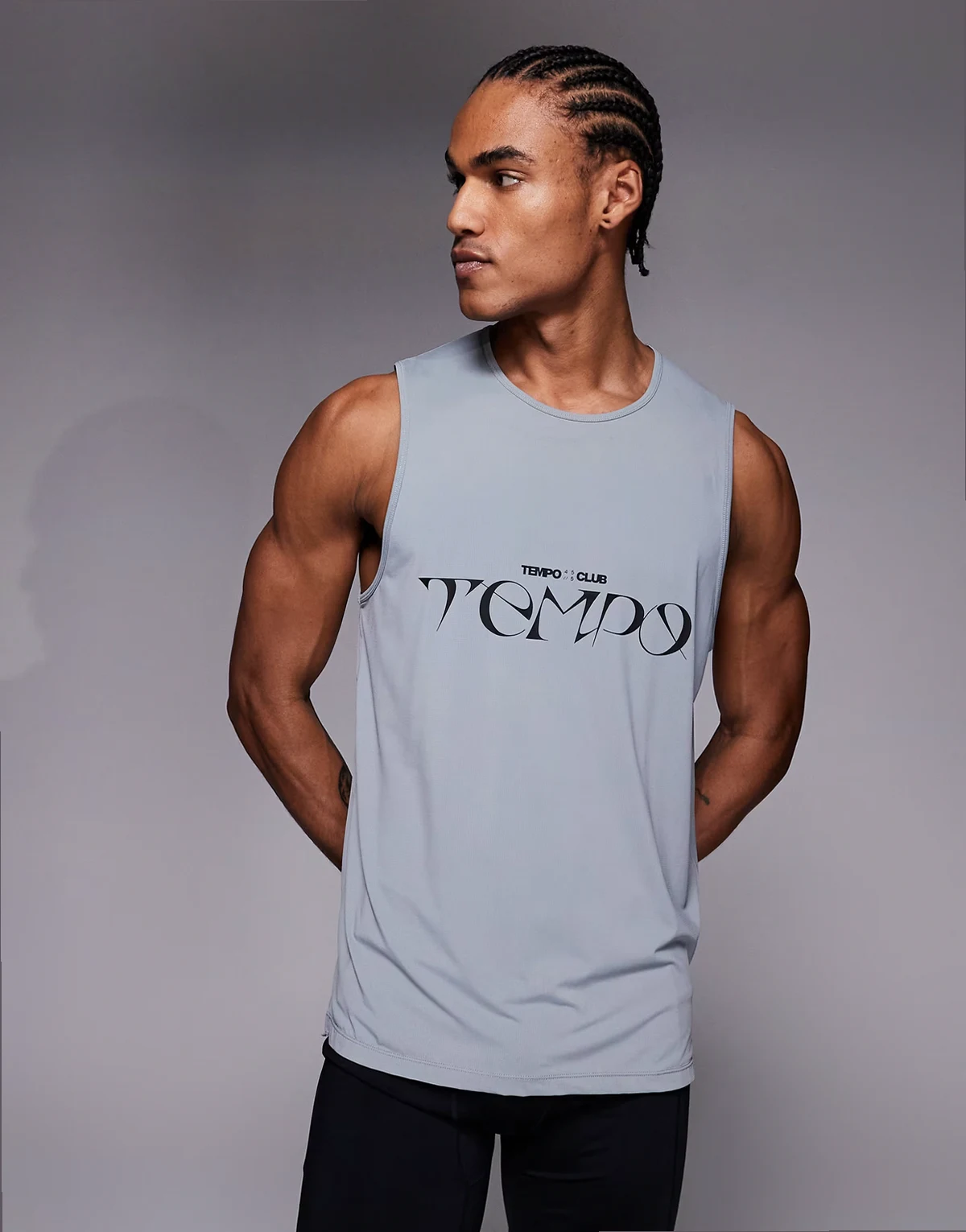 nylon performance mesh quick dry graphic running tank top in cool gray