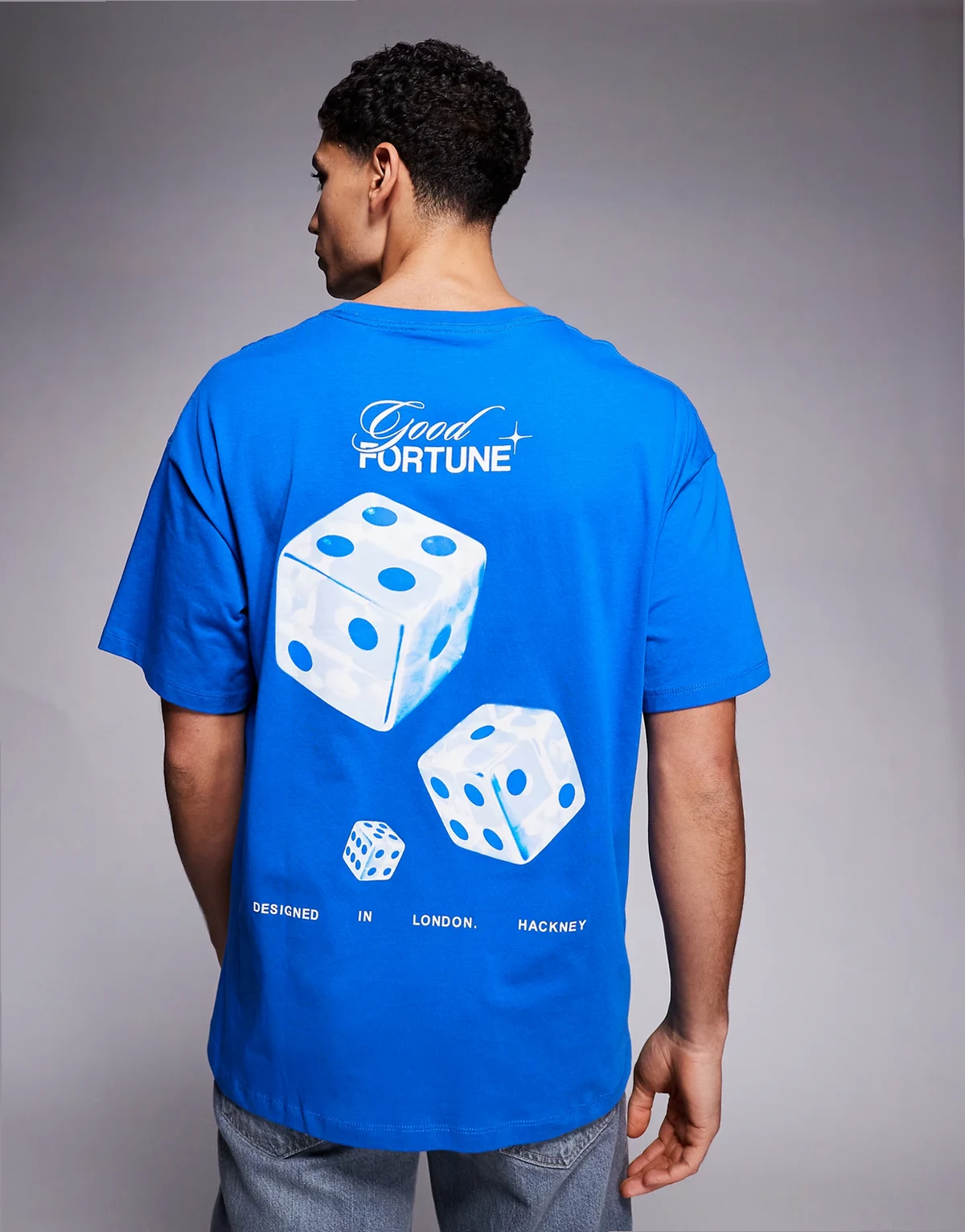 oversized t-shirt with dice back print in blue