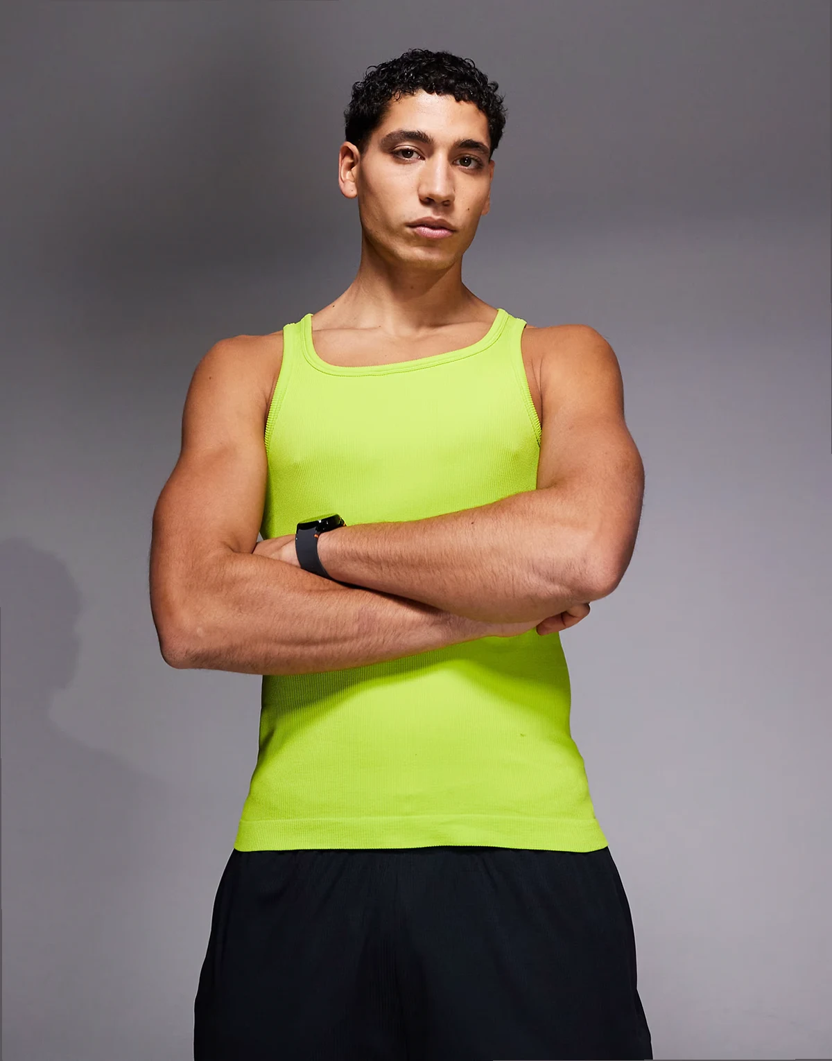 square neck slim fit seamless rib knit training tank top in acid green