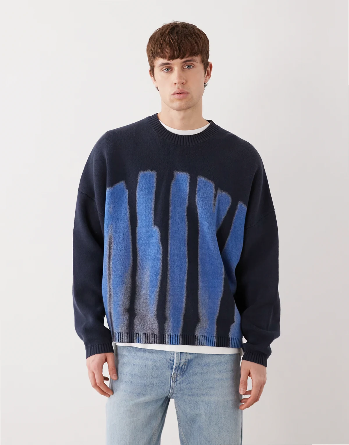 – Oversize-Strickpullover in Navy mit Grafik