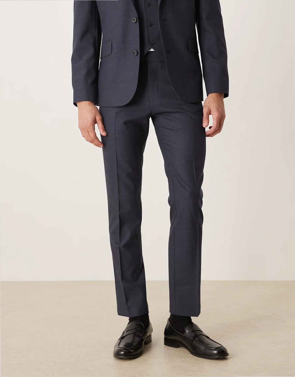 slim suit pants in navy microtexture